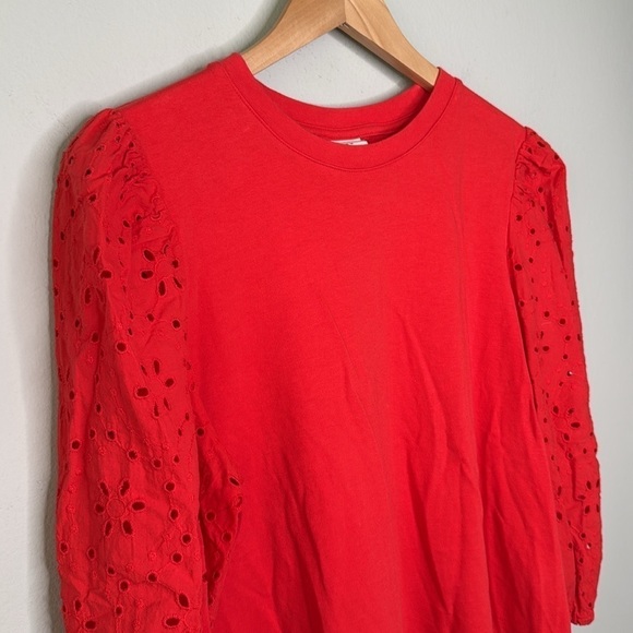A New Day Eyelet Cutout 3/4 Length Sleeve Cotton Top in Red Size XL - Picture 3 of 6